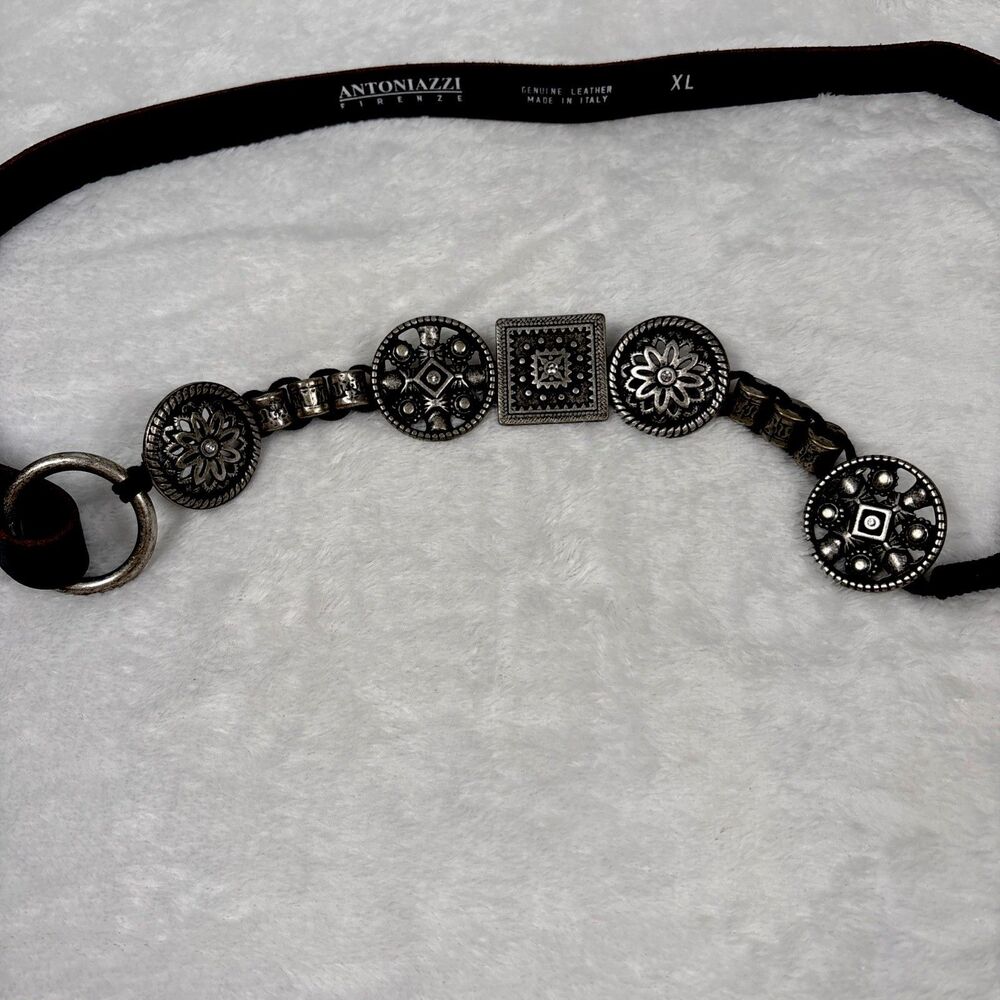 Italian Leather Belt Womens Sz XL Black Antoniazzi Firenze Concho Medallion